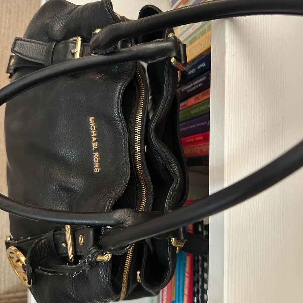 Michael Kors Black Leather Satchel with Gold Hardware